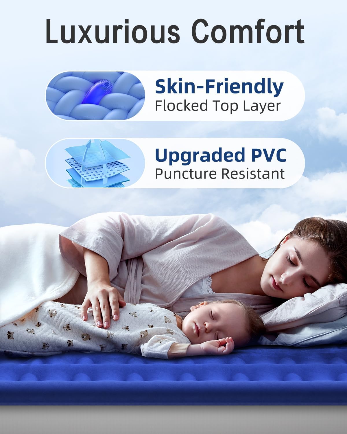 Xsleep Queen Air Mattress with Built in Pump Luxurious Comfort Raised Inflatable Mattress Queen Airbed Blow Up Mattress for Home and Guests Air Bed 2 Mins Fast Inflate/Deflate 660 lbs Max